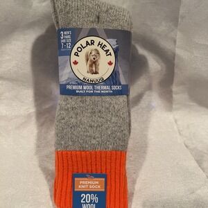 Polar Heat thermal socks 3 pair Premium Wool 20% Wool  Shoe Size 7-12